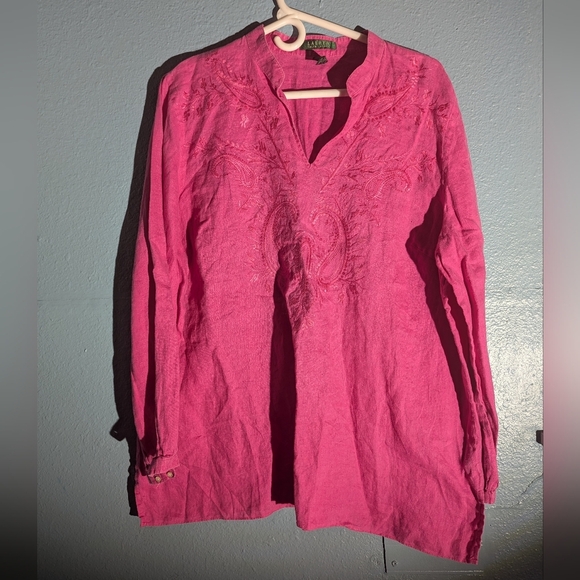 Ralph Lauren Pink Embroidered Long Sleeve Top - Picture 1 of 7